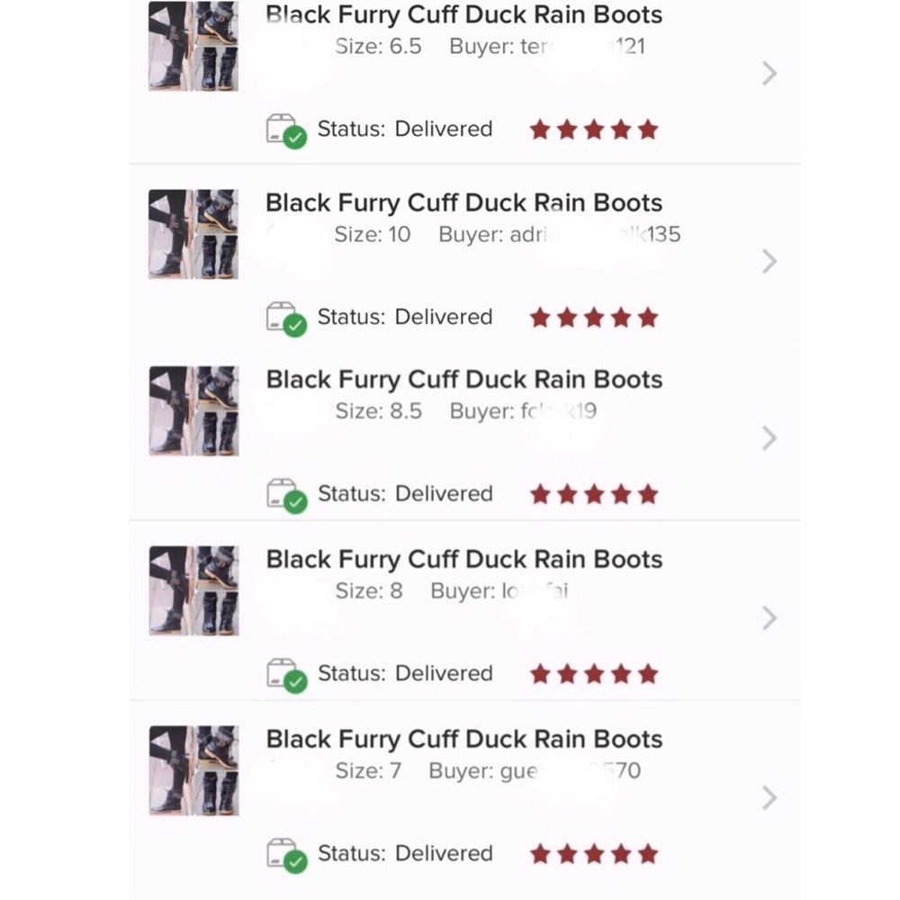 Black Furry Cuff Duck Rain Boots - Picture 6 of 8